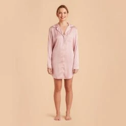 Kamryn Satin Sleepshirt - Dusty Pink -Elegance Bridal Store dusty pink kamryn satin sleep shirt bridesmaid pajamas 02