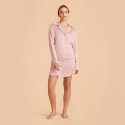 Kamryn Satin Sleepshirt - Dusty Pink -Elegance Bridal Store dusty pink kamryn satin sleep shirt bridesmaid pajamas 03
