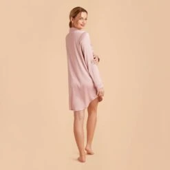 Kamryn Satin Sleepshirt - Dusty Pink -Elegance Bridal Store dusty pink kamryn satin sleep shirt bridesmaid pajamas 07