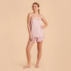 Olivia Satin Cami Top - Dusty Pink -Elegance Bridal Store dusty pink olivia satin cami full body bridesmaid pajamas 01