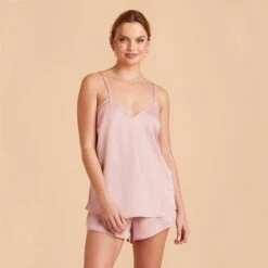 Olivia Satin Cami Top - Dusty Pink -Elegance Bridal Store dusty pink olivia satin cami top bridesmaid pajamas 01 1