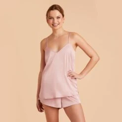 Olivia Cami And Shorts Set - Dusty Pink 27 Olivia Cami And Shorts Set - Dusty Pink -Elegance Bridal Store dusty pink olivia satin cami top bridesmaid pajamas 02