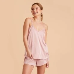 Olivia Satin Cami Top - Dusty Pink -Elegance Bridal Store dusty pink olivia satin cami top bridesmaid pajamas 03 1