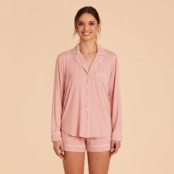 Jonny Long Sleeve Pajama Set - Dusty Rose -Elegance Bridal Store dusty rose jonny long sleeve bridesmaid pajama set 01