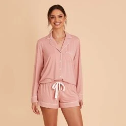 Jonny Long Sleeve Pajama Set - Dusty Rose -Elegance Bridal Store dusty rose jonny long sleeve bridesmaid pajama set 05