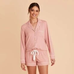 Jonny Long Sleeve Pajama Set - Dusty Rose -Elegance Bridal Store dusty rose jonny long sleeve bridesmaid pajama set 06