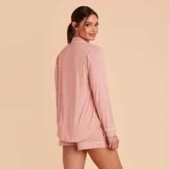 Jonny Long Sleeve Pajama Set - Dusty Rose -Elegance Bridal Store dusty rose jonny long sleeve bridesmaid pajama set 10