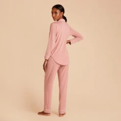 Jonny Long Sleeve Pajama And Pants Set - Dusty Rose -Elegance Bridal Store dusty rose jonny long sleeve pants set bridesmaid pajamas 04