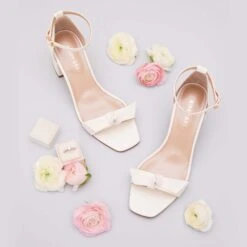 Elle Chunky Heel - Ivory -Elegance Bridal Store elle ivory bridesmaid shoes flat lay 02 rt