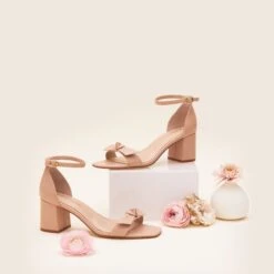Elle Chunky Heel - Nude Blush 13 Elle Chunky Heel - Nude Blush -Elegance Bridal Store elle nude blush bridesmaid shoes flat lay 01 rt