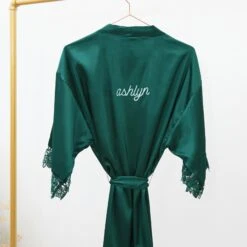 Claudine Lace Robe - Emerald 23 Claudine Lace Robe - Emerald -Elegance Bridal Store emerald claudine satin lace bridesmaid robe 01