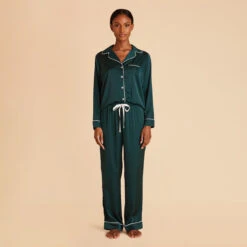 Jonny Long Sleeves And Pants Satin PJ Set - Emerald 13 Jonny Long Sleeves And Pants Satin PJ Set - Emerald -Elegance Bridal Store emerald jonny satin long sleeve pants set bridesmaid pajamas 01
