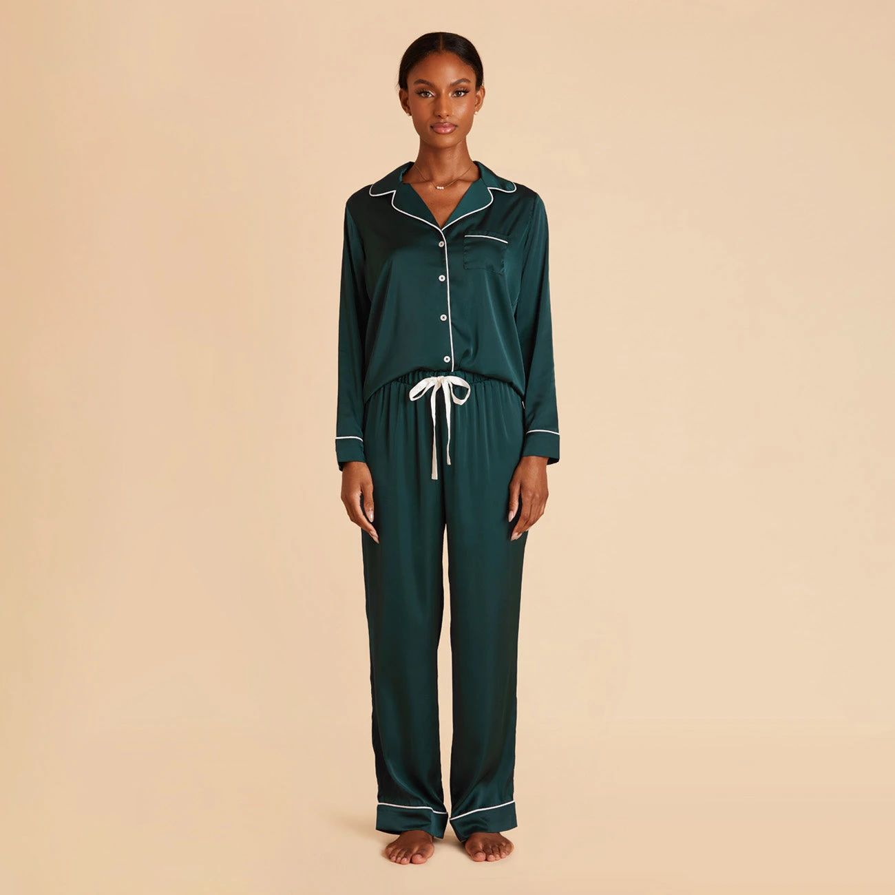 Jonny Long Sleeves And Pants Satin PJ Set - Emerald 6 Jonny Long Sleeves And Pants Satin PJ Set - Emerald - Image 4