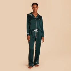Jonny Long Sleeves And Pants Satin PJ Set - Emerald