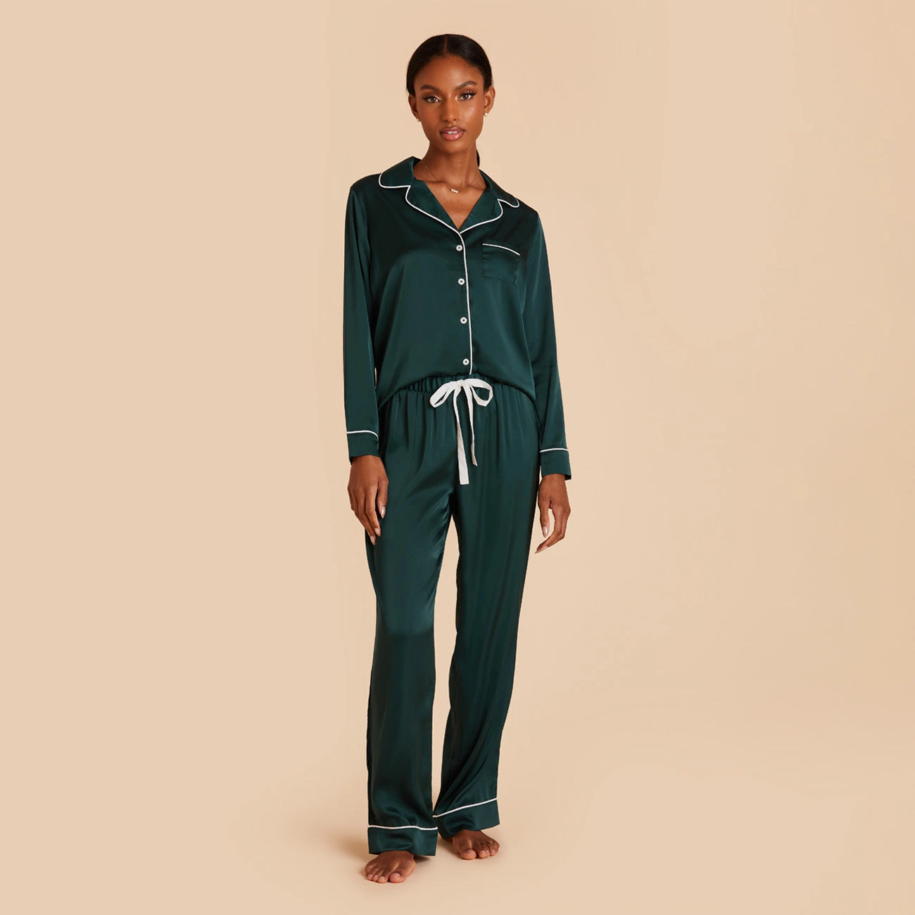 Jonny Long Sleeves And Pants Satin PJ Set - Emerald 3 Jonny Long Sleeves And Pants Satin PJ Set - Emerald