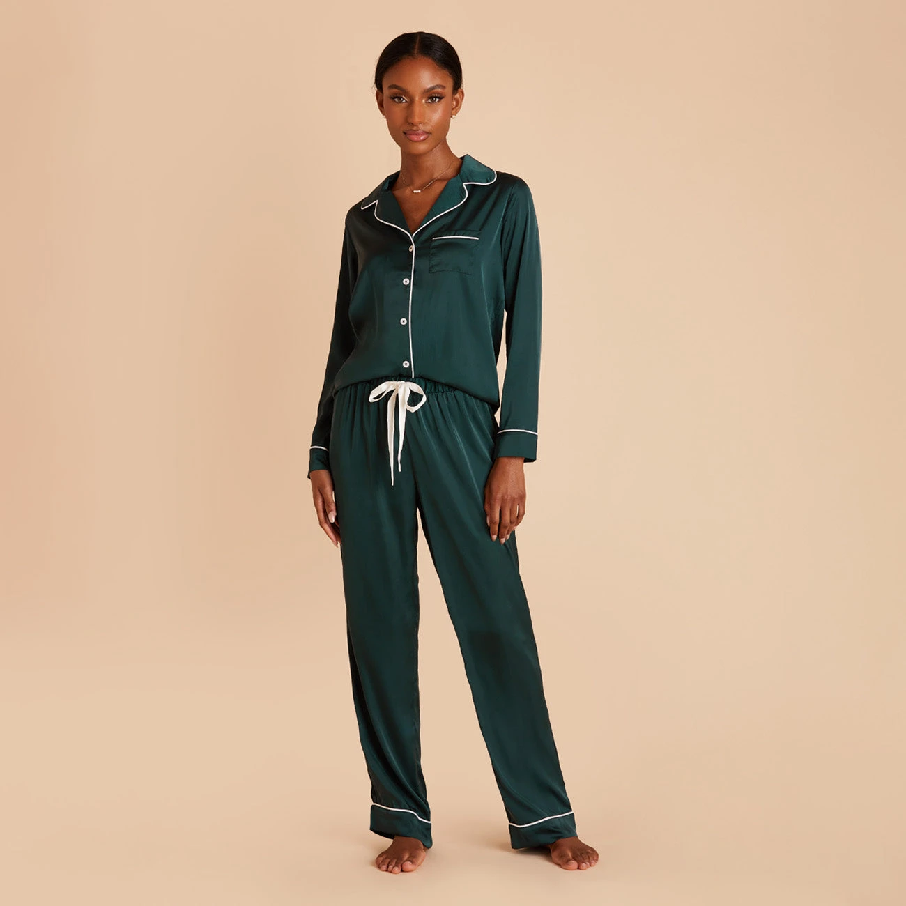 Jonny Long Sleeves And Pants Satin PJ Set - Emerald 7 Jonny Long Sleeves And Pants Satin PJ Set - Emerald - Image 5