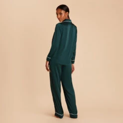 Jonny Long Sleeves And Pants Satin PJ Set - Emerald 12 Jonny Long Sleeves And Pants Satin PJ Set - Emerald -Elegance Bridal Store emerald jonny satin long sleeve pants set bridesmaid pajamas 06