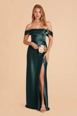 Mia Shiny Satin Convertible Dress - Emerald