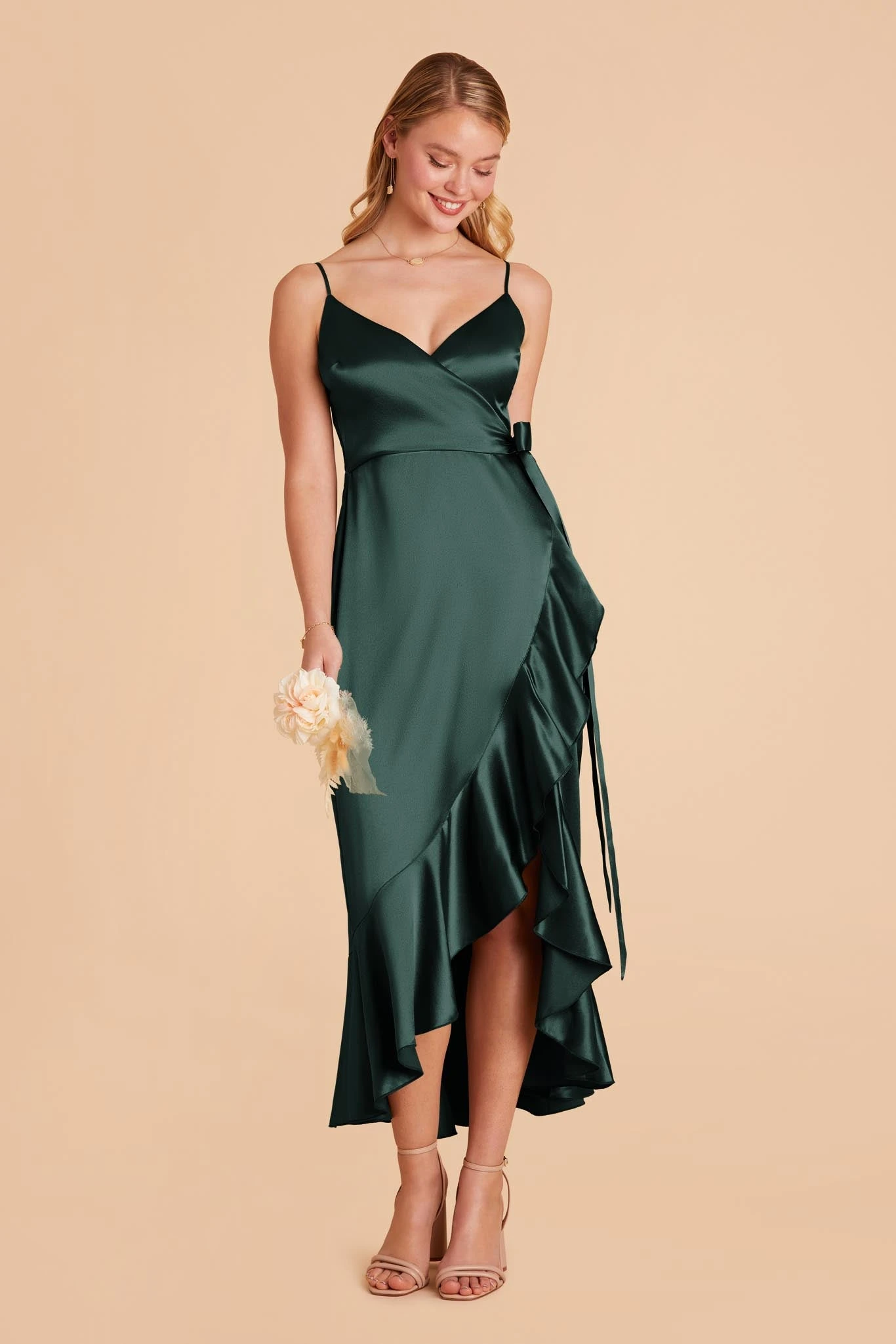 YC Shiny Satin Midi Dress - Emerald 5 YC Shiny Satin Midi Dress - Emerald - Image 3