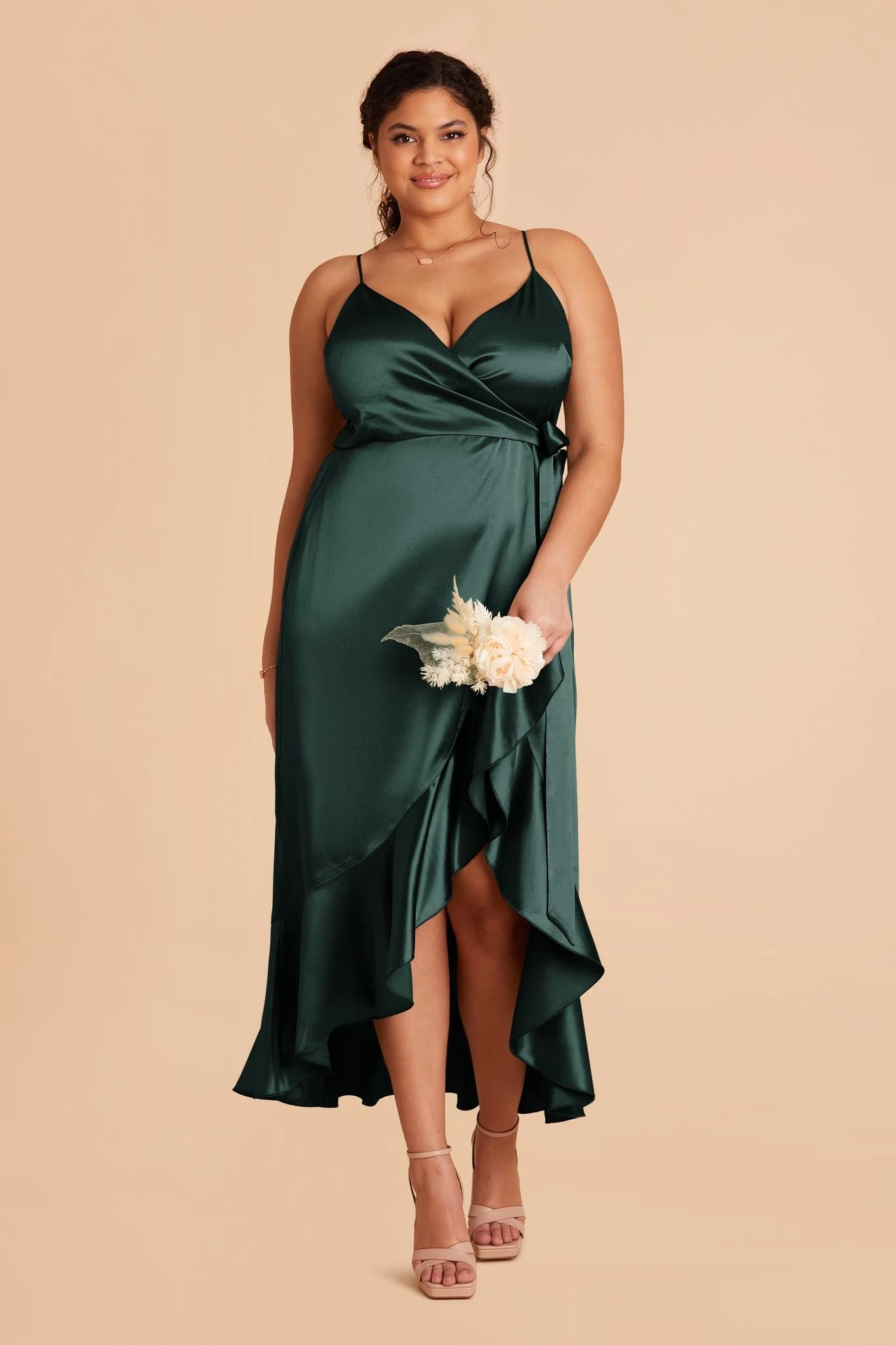 YC Shiny Satin Midi Dress - Emerald 4 YC Shiny Satin Midi Dress - Emerald - Image 2