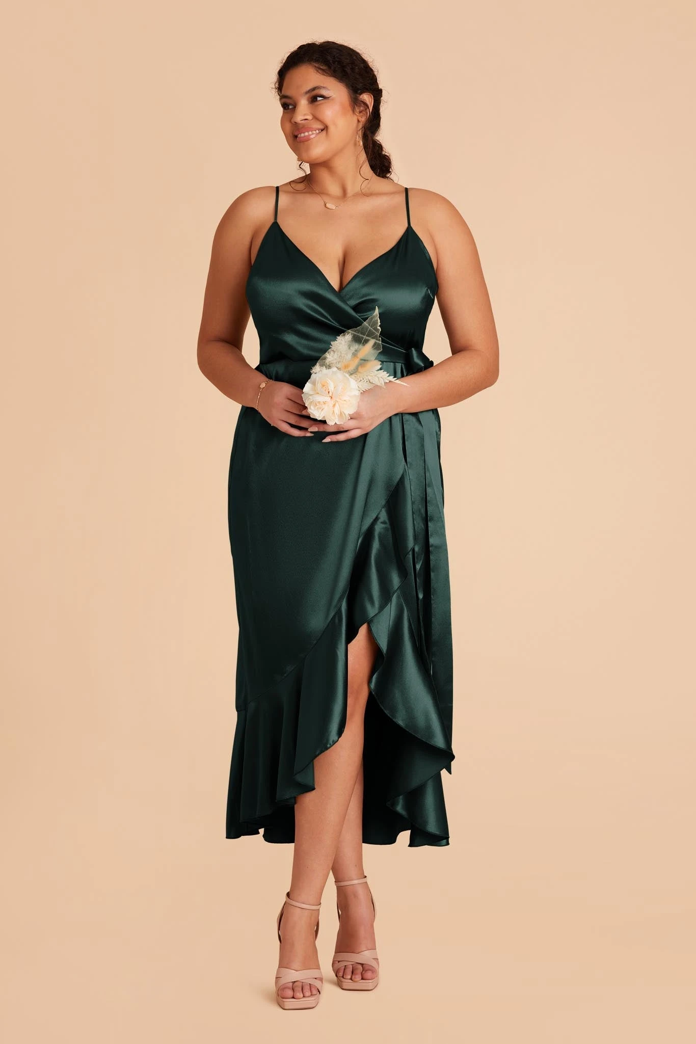 YC Shiny Satin Midi Dress - Emerald 9 YC Shiny Satin Midi Dress - Emerald - Image 7