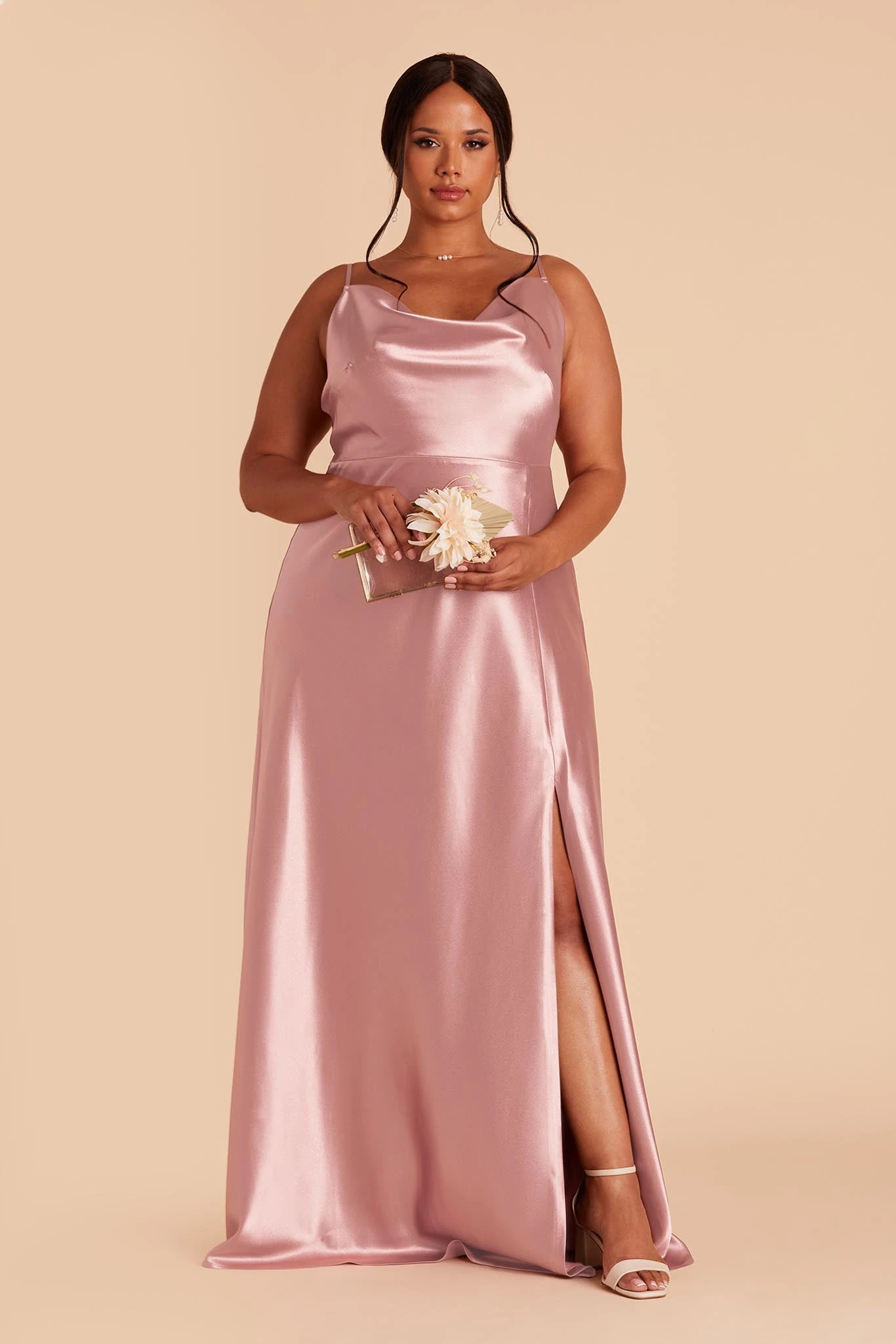 Lisa Long Shiny Satin Dress - English Rose - Image 8