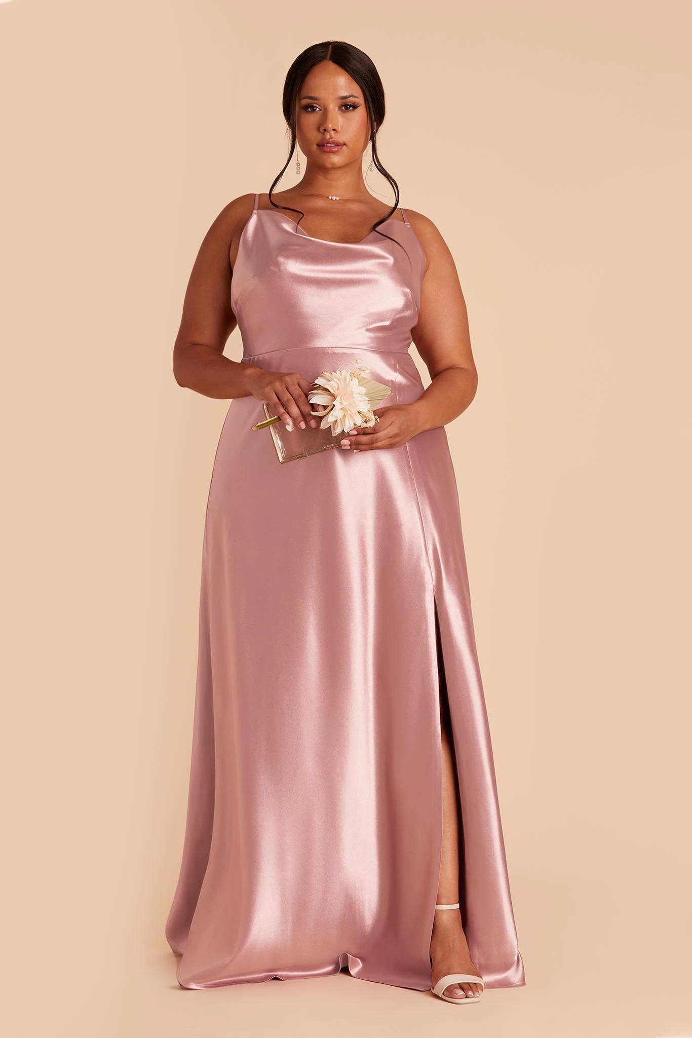 Lisa Long Shiny Satin Dress - English Rose - Image 2