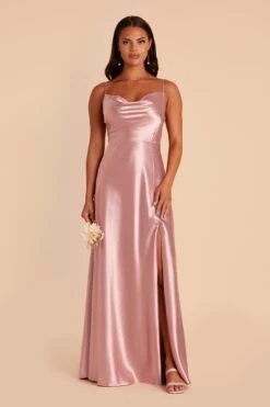 Lisa Long Shiny Satin Dress - English Rose -Elegance Bridal Store english rose lisa slit satin bridesmaid dress 01