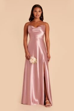 Lisa Long Shiny Satin Dress - English Rose -Elegance Bridal Store english rose lisa slit satin bridesmaid dress 02