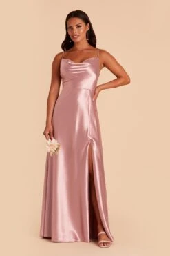 Lisa Long Shiny Satin Dress - English Rose