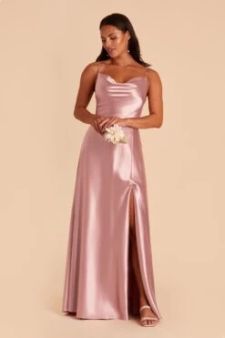 Lisa Long Shiny Satin Dress - English Rose -Elegance Bridal Store english rose lisa slit satin bridesmaid dress 04