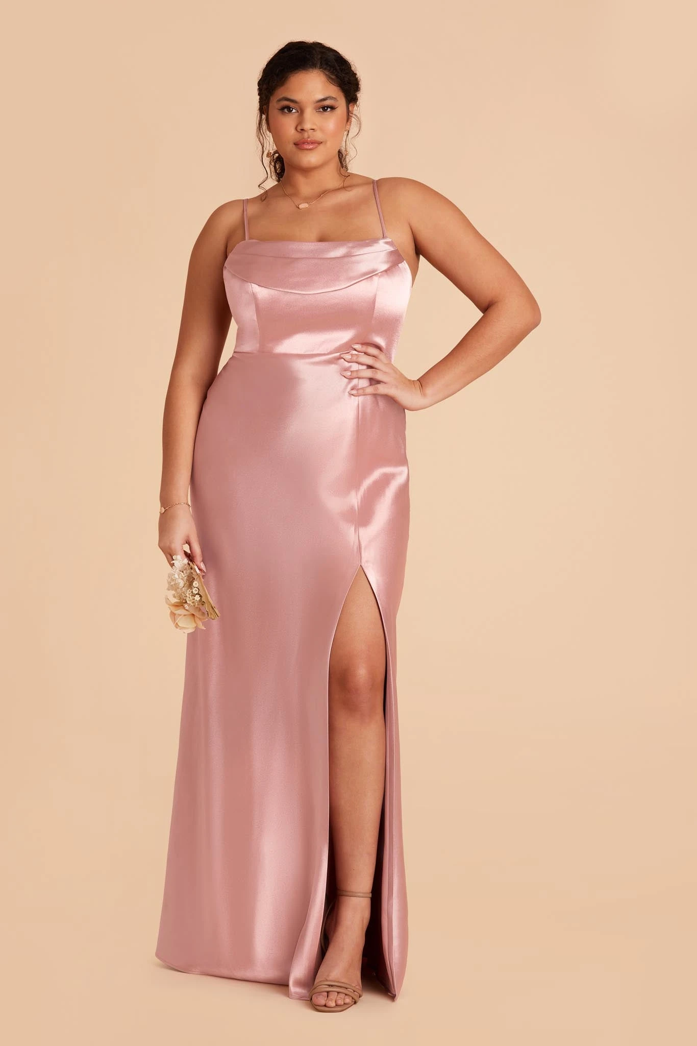 Mia Shiny Satin Convertible Dress - English Rose 4 Mia Shiny Satin Convertible Dress - English Rose - Image 2