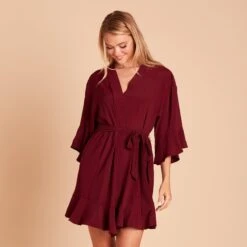 Kenny Ruffle Robe - Cabernet -Elegance Bridal Store fa9afdadc37d1b616b1aa09b3a84a166