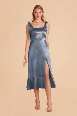 Eugenia Shiny Satin Convertible Midi Dress - French Blue -Elegance Bridal Store french blue eugenia convertible satin bridesmaid dress 01