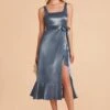 Eugenia Shiny Satin Convertible Midi Dress - French Blue