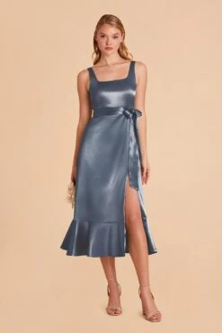 Eugenia Shiny Satin Convertible Midi Dress - French Blue