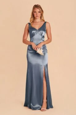 Gloria Shiny Satin Dress - French Blue
