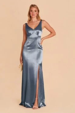 Gloria Shiny Satin Dress - French Blue -Elegance Bridal Store french blue gloria satin bridesmaid dress 03