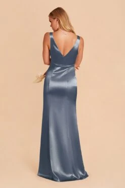 Gloria Shiny Satin Dress - French Blue -Elegance Bridal Store french blue gloria satin bridesmaid dress 04