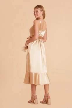 Eugenia Shiny Satin Convertible Midi Dress - Gold -Elegance Bridal Store gold eugenia convertible satin bridesmaid dress 03