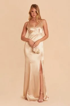 Gloria Shiny Satin Dress - Gold