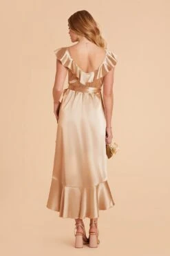 James Shiny Satin Midi Dress - Gold -Elegance Bridal Store gold james satin bridesmaid dress 03 50ed29a3 fe65 419f 89a6 5dceefa7a448