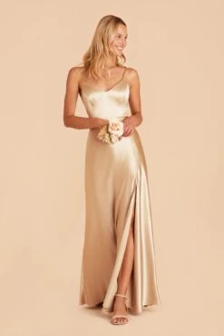 Jay Shiny Satin Dress - Gold -Elegance Bridal Store gold jay satin bridesmaid dress 01