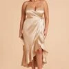 YC Shiny Satin Midi Dress - Gold -Elegance Bridal Store gold yc plus size satin bridesmaid dress 03