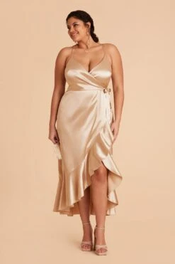 YC Shiny Satin Midi Dress - Gold