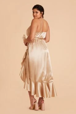 YC Shiny Satin Midi Dress - Gold -Elegance Bridal Store gold yc plus size satin bridesmaid dress 04