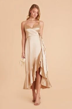 YC Shiny Satin Midi Dress - Gold -Elegance Bridal Store gold yc satin bridesmaid dress 03 565031ba 7fcf 4a3c 8868 c31a5e9356be