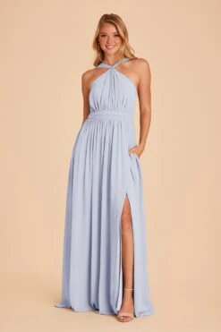 Kiko Chiffon Dress - Ice Blue -Elegance Bridal Store ice blue kiko slit bridesmaid dress 01