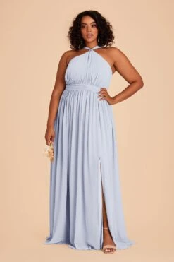 Kiko Chiffon Dress - Ice Blue -Elegance Bridal Store ice blue kiko slit plus size bridesmaid dress 01