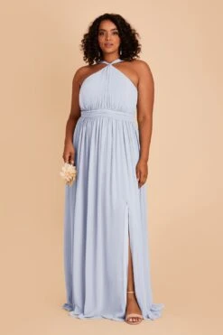 Kiko Chiffon Dress - Ice Blue -Elegance Bridal Store ice blue kiko slit plus size bridesmaid dress 04
